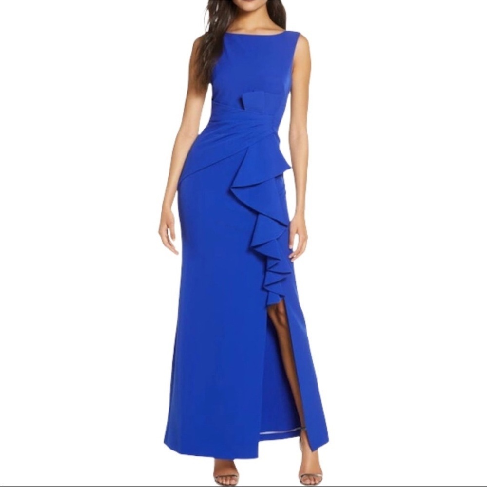 Eliza J Royal Blue Sleeveless Ruffled Maxi Dress